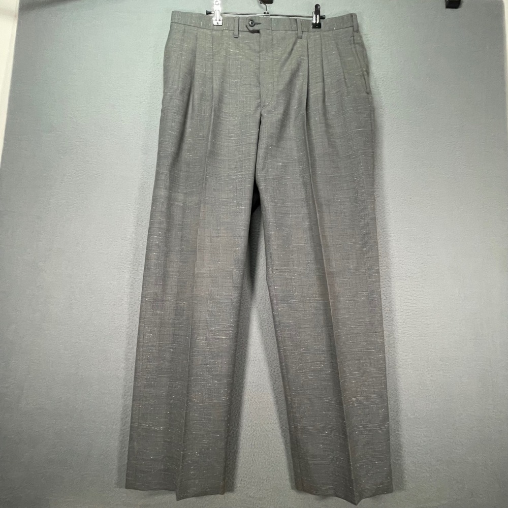 Kuppenheimer Dress Pants Mens 34x30 Gray Pleated Glen‎ Check Wool